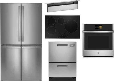 5 Piece Package Includes Refrigerator, Cooktop, Wall Oven, Hood And Dishwasher